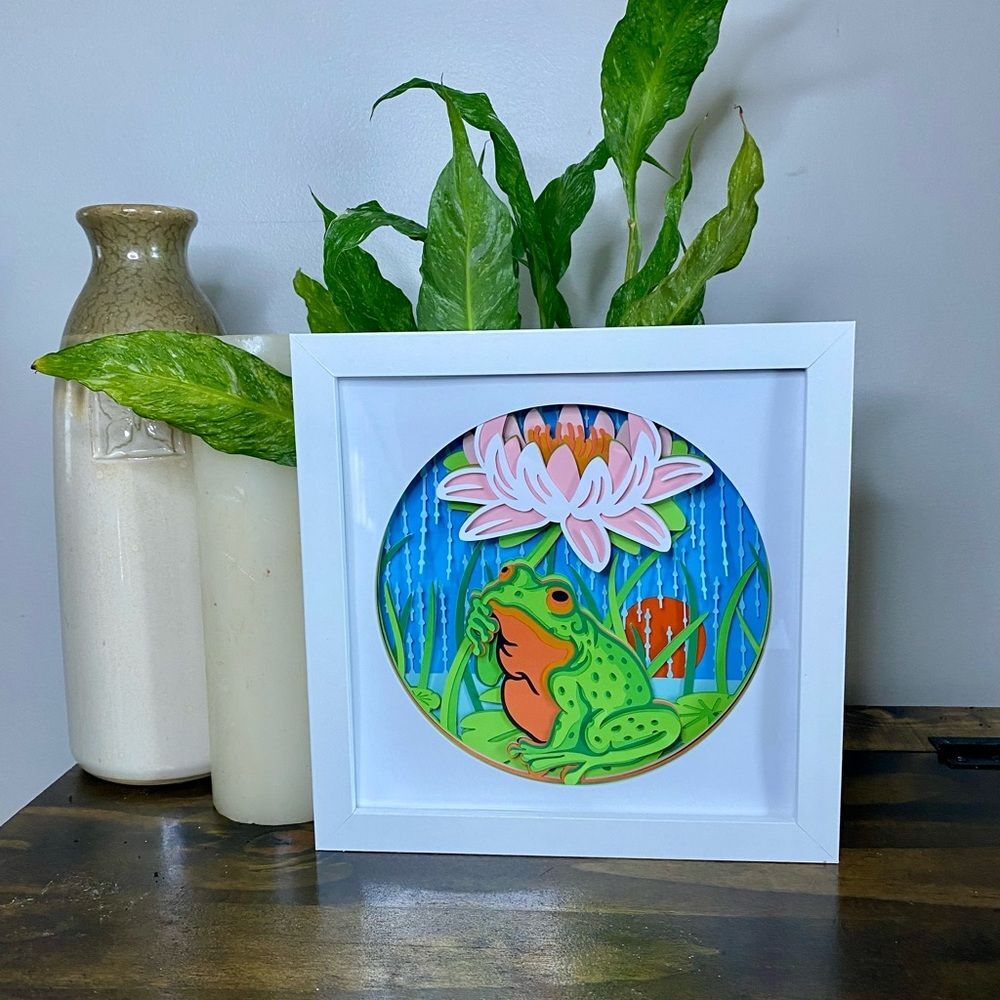 3D Rain Frog Lily Circle Shadowbox